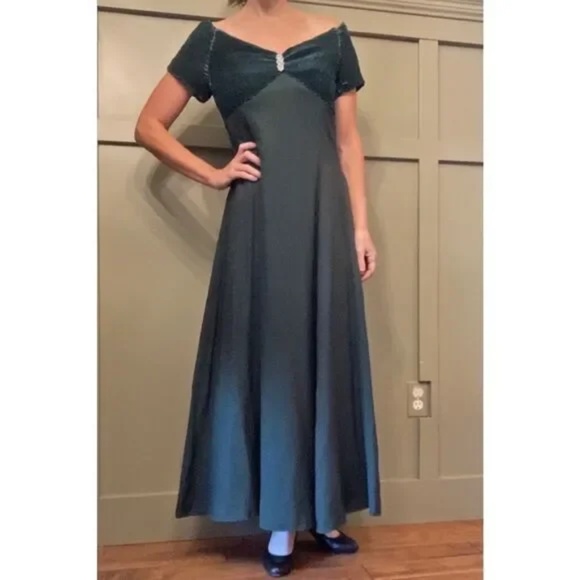 Loralie Original Vintage Made in USA Emerald Green Maxi Dress Gown Size 12 - Picture 1 of 12